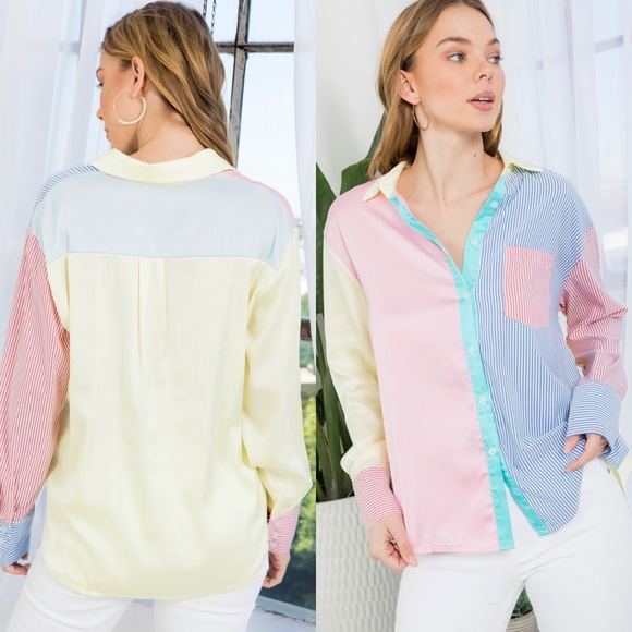 Colorblock Button-Up Blouse - Picture 3 of 10